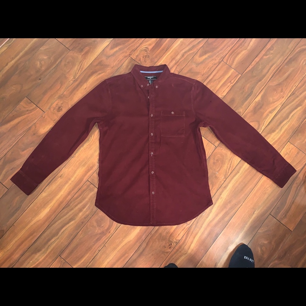 Burgundy button down casual shirt